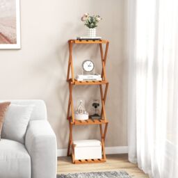 Costway 4-Tier Folding Plant Rack Free Standing Shoe Rack w/Wood Frame in Natural - thumbnail 2