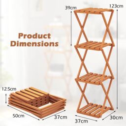 Costway 4-Tier Folding Plant Rack Free Standing Shoe Rack w/Wood Frame in Natural - thumbnail 3