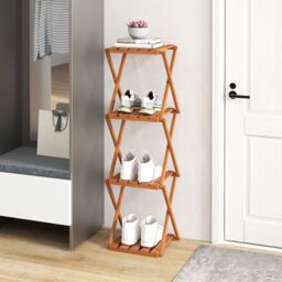 Costway 4-Tier Folding Plant Rack Free Standing Shoe Rack w/Wood Frame in Natural - thumbnail 5