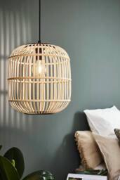 Eglo Bordesley Steel & Bamboo Pendant Light in Black - thumbnail 2