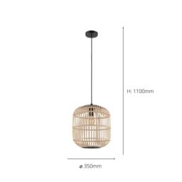 Eglo Bordesley Steel & Bamboo Pendant Light in Black - thumbnail 3
