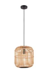 Eglo Bordesley Steel & Bamboo Pendant Light in Black - thumbnail 1