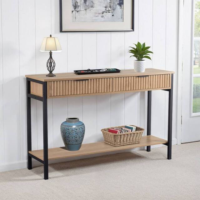 Seconique Miami 2 Drawer Console Table - Oak Effect / Black in Light Oak - image 1