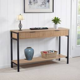 Seconique Miami 2 Drawer Console Table - Oak Effect / Black in Light Oak - thumbnail 1