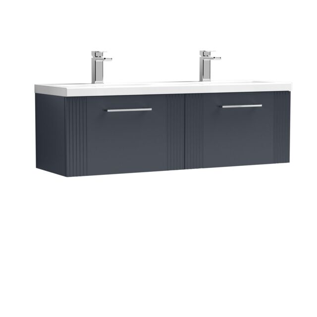 Balterley Wall Hung 2 Drawers Vanity Unit - 2 Ceramic Basin 1200mm, Satin Dark Grey - image 1