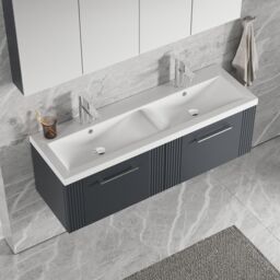 Balterley Wall Hung 2 Drawers Vanity Unit - 2 Ceramic Basin 1200mm, Satin Dark Grey - thumbnail 3