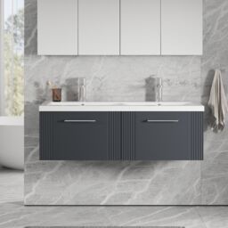 Balterley Wall Hung 2 Drawers Vanity Unit - 2 Ceramic Basin 1200mm, Satin Dark Grey - thumbnail 2