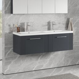 Balterley Wall Hung 2 Drawers Vanity Unit - 2 Ceramic Basin 1200mm, Satin Dark Grey - thumbnail 4
