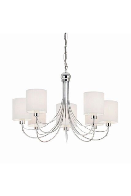 Netlighting Phantom 7 Light Multi Arm Chandelier Chrome & White Tc Fabric Finish E14 in Grey - image 1