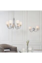 Netlighting Phantom 7 Light Multi Arm Chandelier Chrome & White Tc Fabric Finish E14 in Grey - thumbnail 2