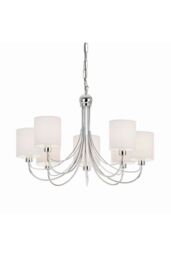 Netlighting Phantom 7 Light Multi Arm Chandelier Chrome & White Tc Fabric Finish E14 in Grey