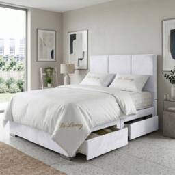 DS Living Whitehall Upholstered Divan Bed Frame in White - Size: Double