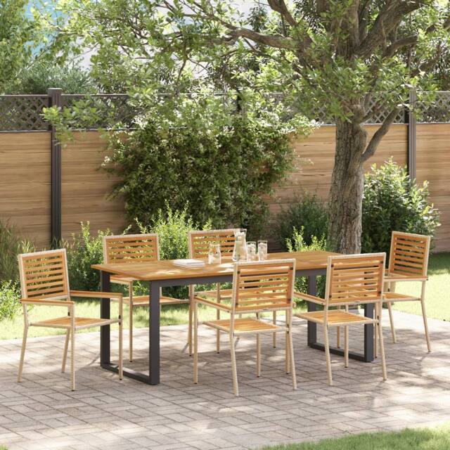 Berkfield Home 7 Piece Garden Dining Set Beige Poly Rattan Acacia - image 1
