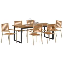 Berkfield Home 7 Piece Garden Dining Set Beige Poly Rattan Acacia - thumbnail 3