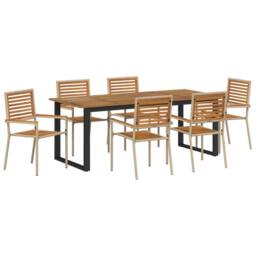 Berkfield Home 7 Piece Garden Dining Set Beige Poly Rattan Acacia - thumbnail 2