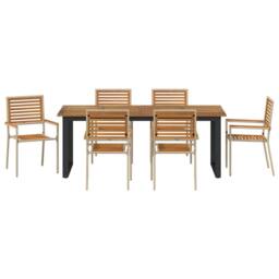 Berkfield Home 7 Piece Garden Dining Set Beige Poly Rattan Acacia - thumbnail 7