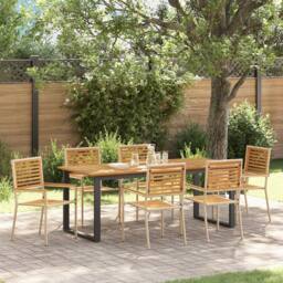 Berkfield Home 7 Piece Garden Dining Set Beige Poly Rattan Acacia - thumbnail 1
