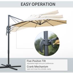 OUTSUNNY 3(m) Garden Banana Parasol Patio Cantilever Hanging Umbrella in Beige - thumbnail 4