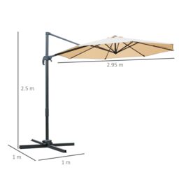 OUTSUNNY 3(m) Garden Banana Parasol Patio Cantilever Hanging Umbrella in Beige - thumbnail 3