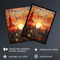 Artery8 Wall Art Print Seville Spain Magnificent Sunrise Over Cathedral Abstract Cityscape Flowers Artwork Painting Art Framed in Orange - Size: A4 - thumbnail 2