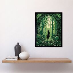 "Artery8 Wall Art Print Anthropomorphic Fox Silhouette Forest Art Nouveau Art Framed in Black - Size: W12"" x H16""" - thumbnail 2