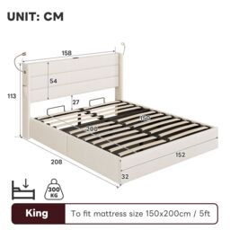 Matteo Upholstered Bed with Charging Station in Beige - Size: Double - thumbnail 9