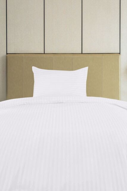 Neel Blue 300TC Cotton Duvet Cover Set with 2 Pillowcases, White Satin Stripe, Single, 135cm x 200cm - Size: Single - image 1