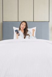 Neel Blue 300TC Cotton Duvet Cover Set with 2 Pillowcases, White Satin Stripe, Single, 135cm x 200cm - Size: Single - thumbnail 6