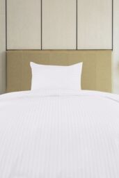 Neel Blue 300TC Cotton Duvet Cover Set with 2 Pillowcases, White Satin Stripe, Single, 135cm x 200cm - Size: Single