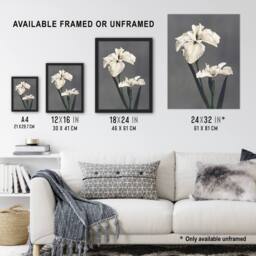 Artery8 White Water Iris Flowers Vintage Japan Framed Wall Art Print Kazumasa in Grey - Size: A4 - thumbnail 3