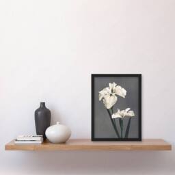 Artery8 White Water Iris Flowers Vintage Japan Framed Wall Art Print Kazumasa in Grey - Size: A4 - thumbnail 4