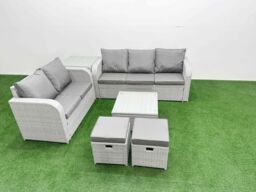 Fimous 7 Seater PE Rattan Wicker Garden Furniture Patio Conservatory Sofa Set with Square Coffee Table 3 Seater Sofa Love Sofa 2 Stools Side Table - thumbnail 2