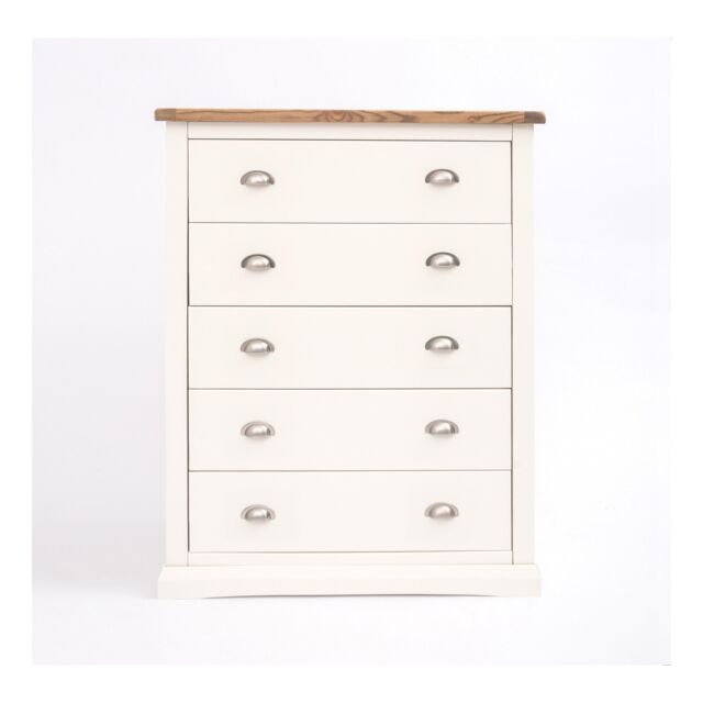 Cabinet Bits Cosenza 5 Drawer Chest of Drawers Chrome Cup Handle in Off-White - image 1