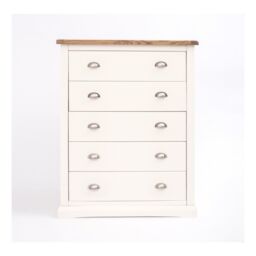 Cabinet Bits Cosenza 5 Drawer Chest of Drawers Chrome Cup Handle in Off-White