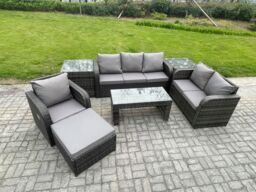 Fimous 7 Seater High Back Rattan Garden Furniture Set with Loveseat Sofa Rectangular Coffee Table 2 Side Tables Indoor Outdoor Patio Lounge Sofa Set - thumbnail 2