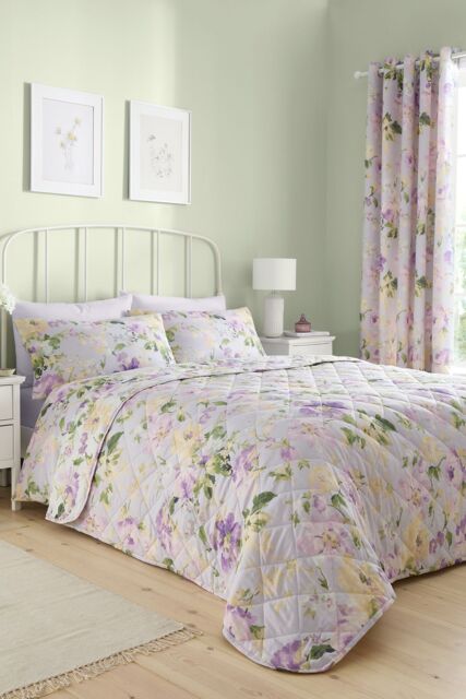 Dreams & Drapes 'Florette' Easy Care Floral Print Quilted Bedspread in Lilac - Size: 200 cm x 230 cm - image 1