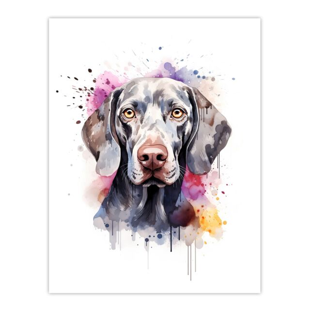 "Artery8 Wall Art Print Weimaraner Lovers Gift Watercolour Pet Portrait Painting Artwork Poster - Size: W18"" x H24""" - image 1