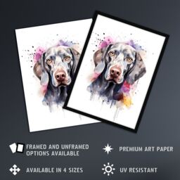 "Artery8 Wall Art Print Weimaraner Lovers Gift Watercolour Pet Portrait Painting Artwork Poster - Size: W18"" x H24""" - thumbnail 2