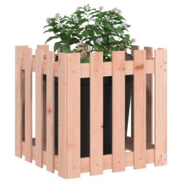 Berkfield Home Garden Planter with Fence Design 50x50x50 cm Solid Wood Douglas in Brown - Size: 50 x 50 x 50 cm - thumbnail 3