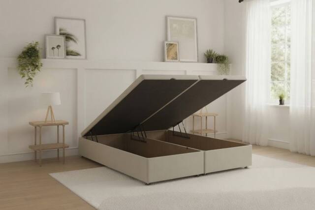 Sloomy Our Ottoman Base Cream Plush With Open End Storage - Size: Small Double - image 1