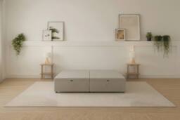 Sloomy Our Ottoman Base Cream Plush With Open End Storage - Size: Small Double - thumbnail 2