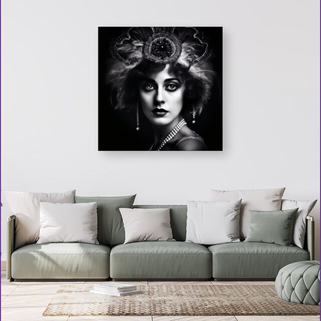 Warren Reed - Designer Edwardian Showgirl Splashart Canvas in Black - Size: w40 inch x h40 inch - image 1