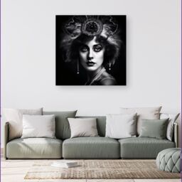 Warren Reed - Designer Edwardian Showgirl Splashart Canvas in Black - Size: w40 inch x h40 inch - thumbnail 1