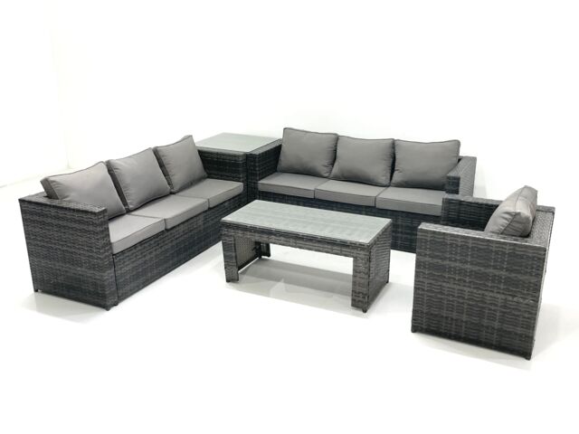 Fimous 7 Seater Rattan Garden Furniture Set Outdoor Lounger Sofa with Coffee Table Armchair Side Table Dark Grey Mixed - image 1