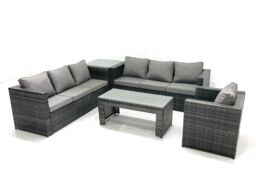 Fimous 7 Seater Rattan Garden Furniture Set Outdoor Lounger Sofa with Coffee Table Armchair Side Table Dark Grey Mixed - thumbnail 1