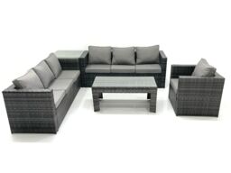 Fimous 7 Seater Rattan Garden Furniture Set Outdoor Lounger Sofa with Coffee Table Armchair Side Table Dark Grey Mixed - thumbnail 2