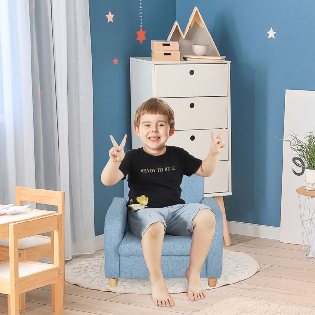 HOMCOM Kids Armchair Children Mini Sofa Wood Frame High Back Bedroom Furniture in Blue - image 1