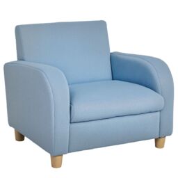 HOMCOM Kids Armchair Children Mini Sofa Wood Frame High Back Bedroom Furniture in Blue - thumbnail 2