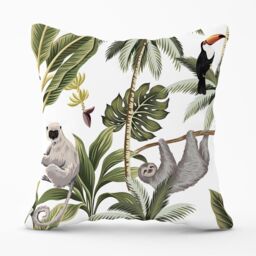 Warren Reed - Designer Tropical Sloths Outdoor Cushion in Green - Size: 45 cm x 45 cm - thumbnail 1