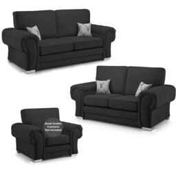Furnishings For Less UK Milan Fabric 3 Piece Sofa Suite Black Full Back Chesterfield Style - thumbnail 1